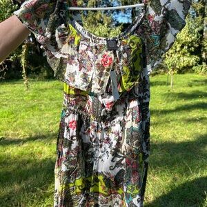 Boho Floral Ruffle Off-Shoulder Dress - Multicolor